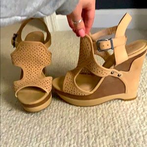 Tan wedge heels